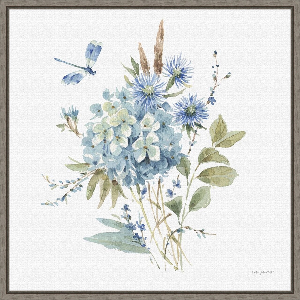 Bohemian Blue 04A (Floral Bouquet) by Lisa Audit 16-in. W x 16-in. H. Canvas Wall Art Print Framed in Grey